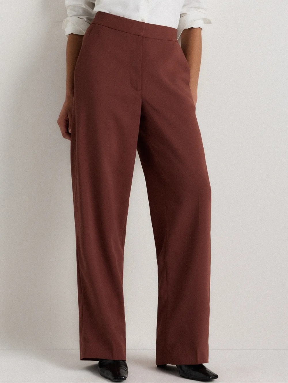Quince Stretch Crepe Classic Trouser Pants 8 Redwood Brown Casual Preppy